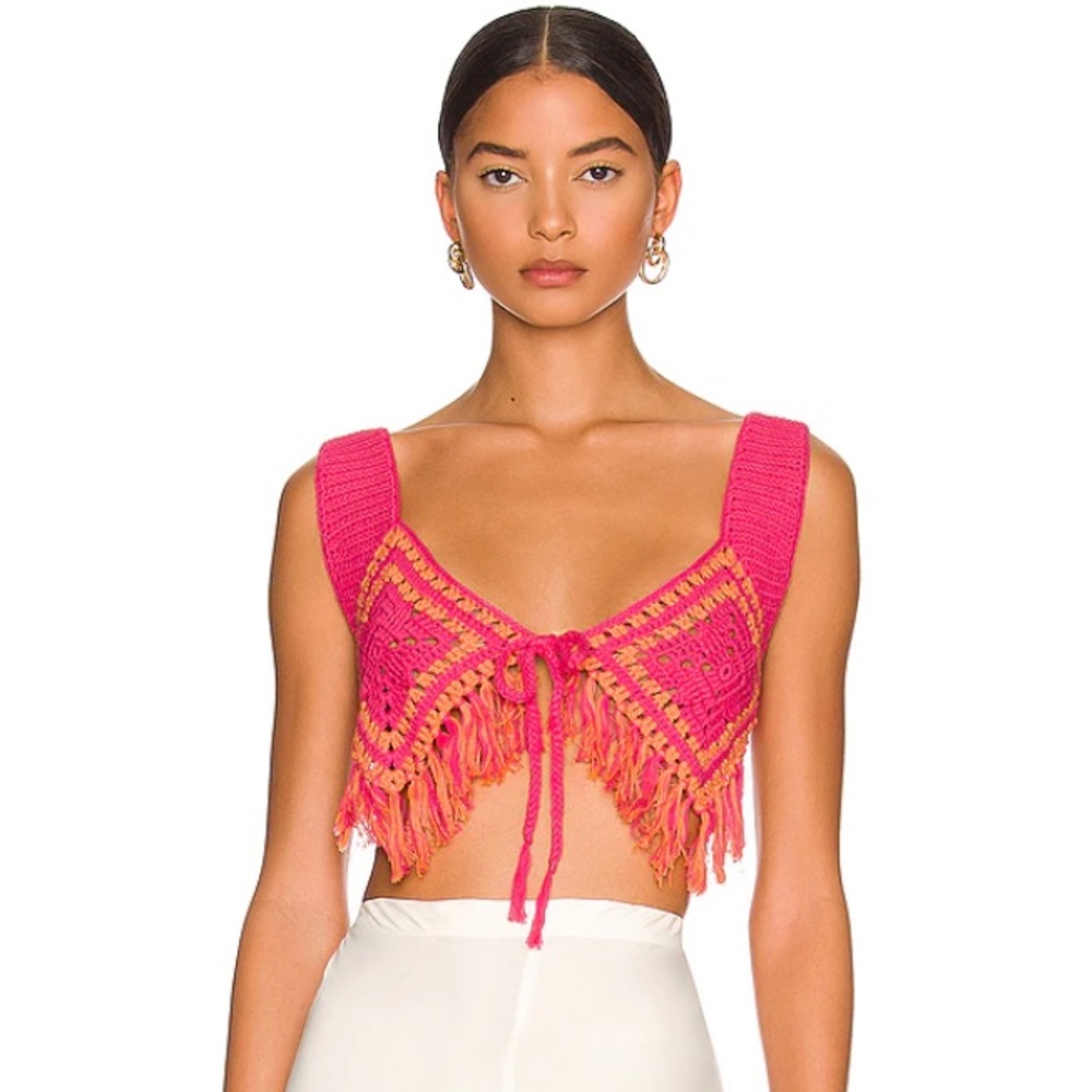 Camila Coelho Mira Hand Crotchet Knit Top Size Small